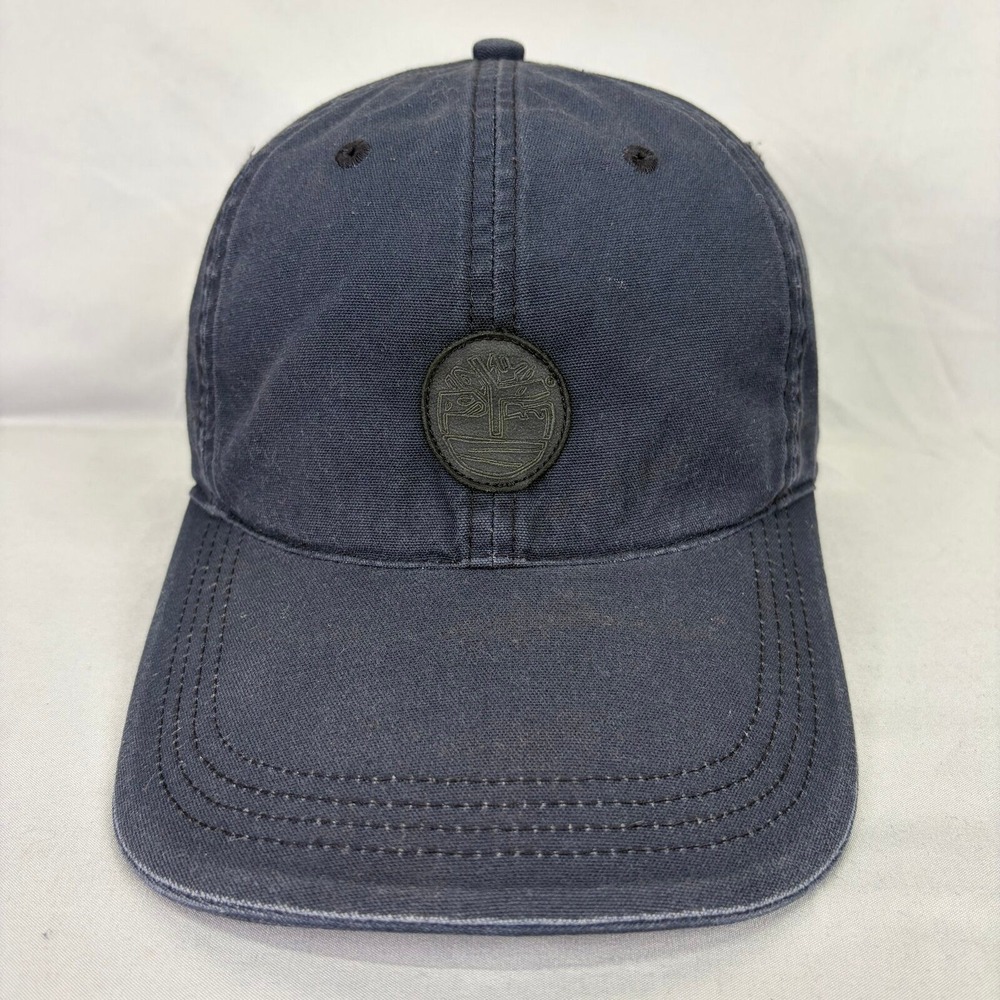 Timberland Baseball Cap Logo Hat Mens OS Navy Blue Leather Strap